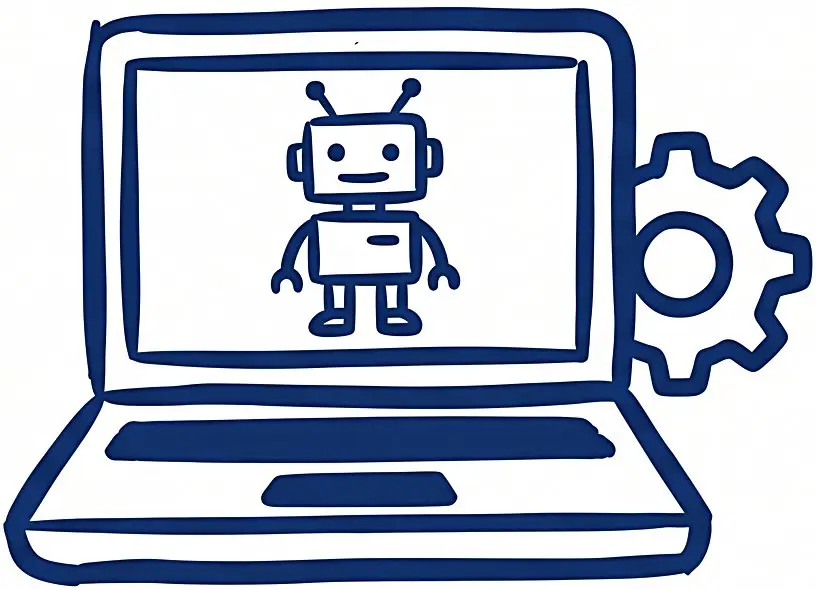 Una computadora con un robot y un engranaje